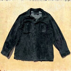 Mens vintage y2k brandini leather suede shirt jacket coat deep black pigmented